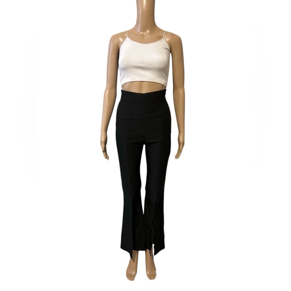 Black High-Waisted Flare Pants with front Slits